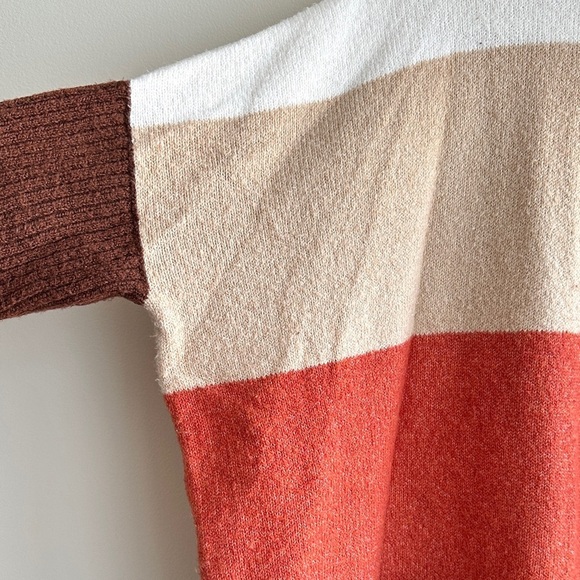 LOFT Tri Colorblock Cowl Neck Sweater, Cream/Tan/Orange/Brown, Size Small - Picture 7 of 16